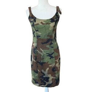 Unbranded Womens Camo Mini Dress Brown Faux Leather Buckle Straps Green Woodland